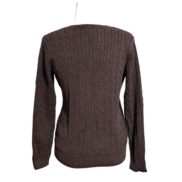 Eddie Bauer Womens Brown Cable Knit Button-Up Cardigan Sweater M Y2K - Picture 7 of 11